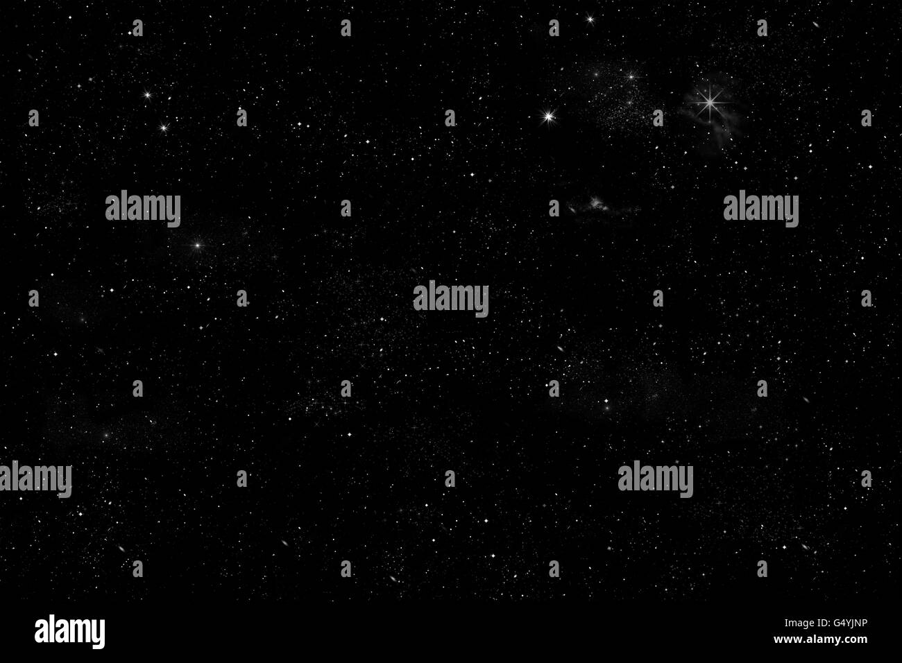 Sternenhimmel Abbildung mit glänzenden Sternen einen kleinen Planeten auf schwarzem Hintergrund Stockfoto