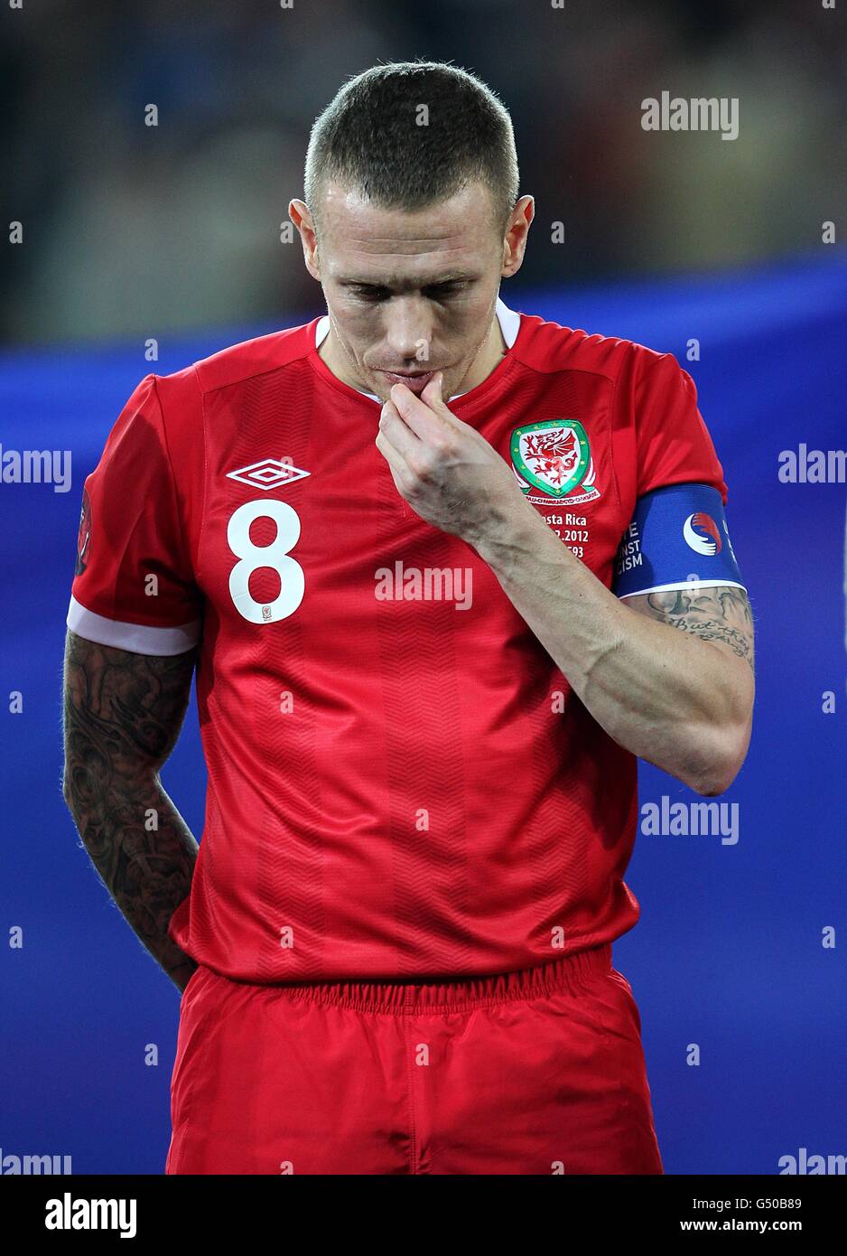 Fußball - International freundlich - Gary Speed Memorial Match - Wales - Costa Rica - Cardiff City Stadium. Kapitän Craig Bellamy von Wales vor dem Spiel Stockfoto