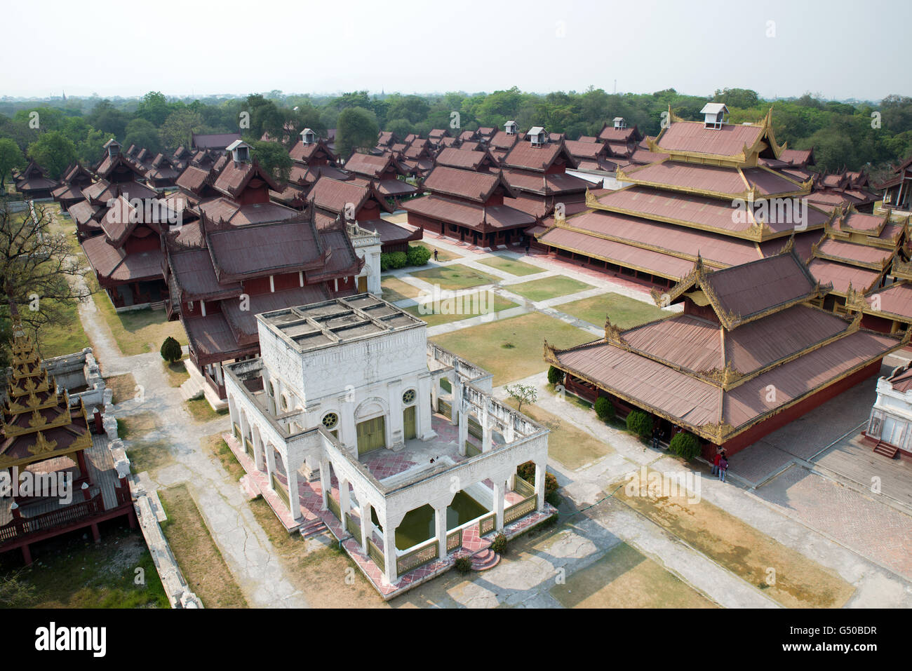 Mandalay Schlosspark gesehen vom Wachturm, Mandalay, Mandalay Region, Myanmar Stockfoto