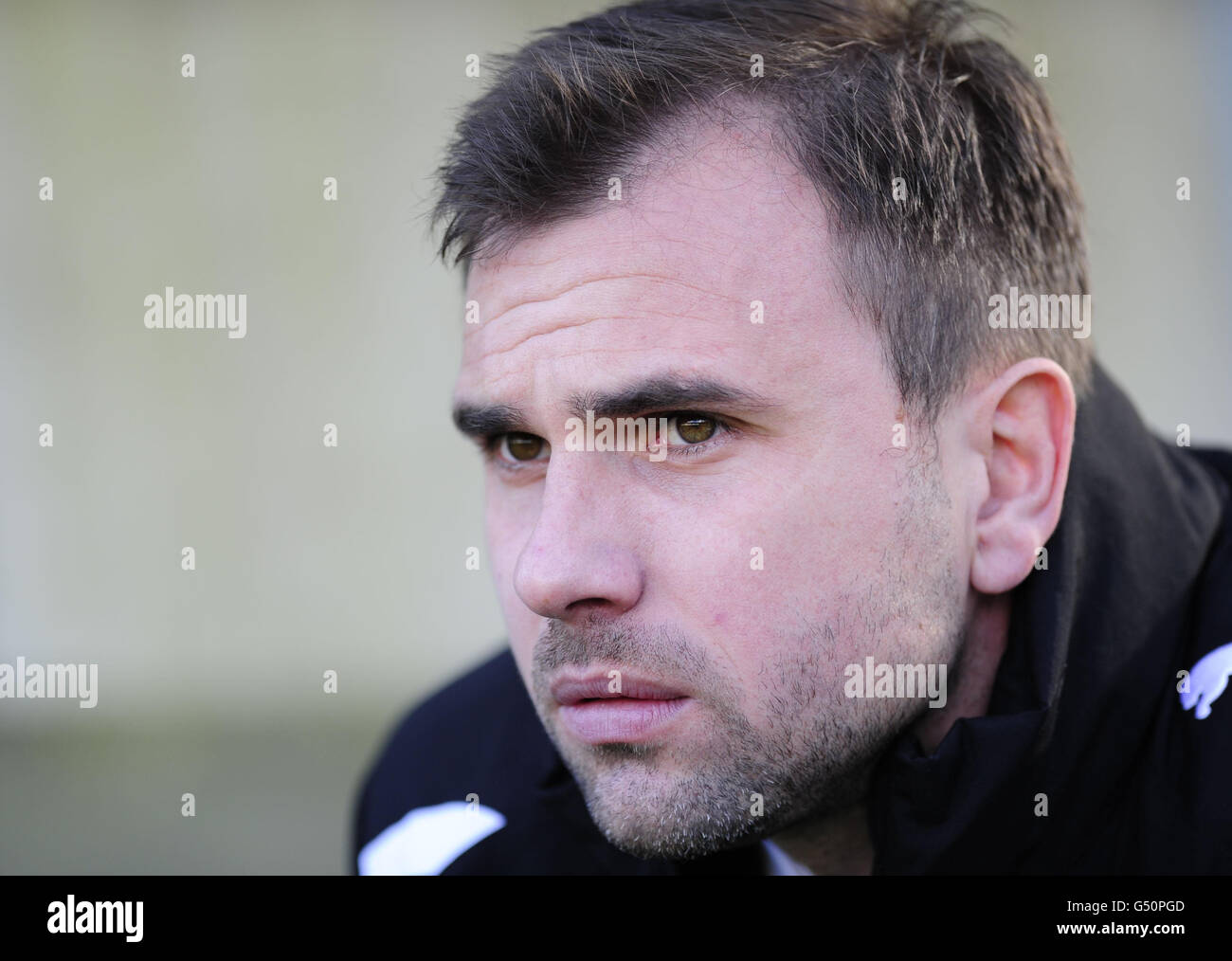 Plymouth Argyle-Manager Carl Fletcher während des npower Football League Two-Spiels im Home Park, Plymouth. Stockfoto