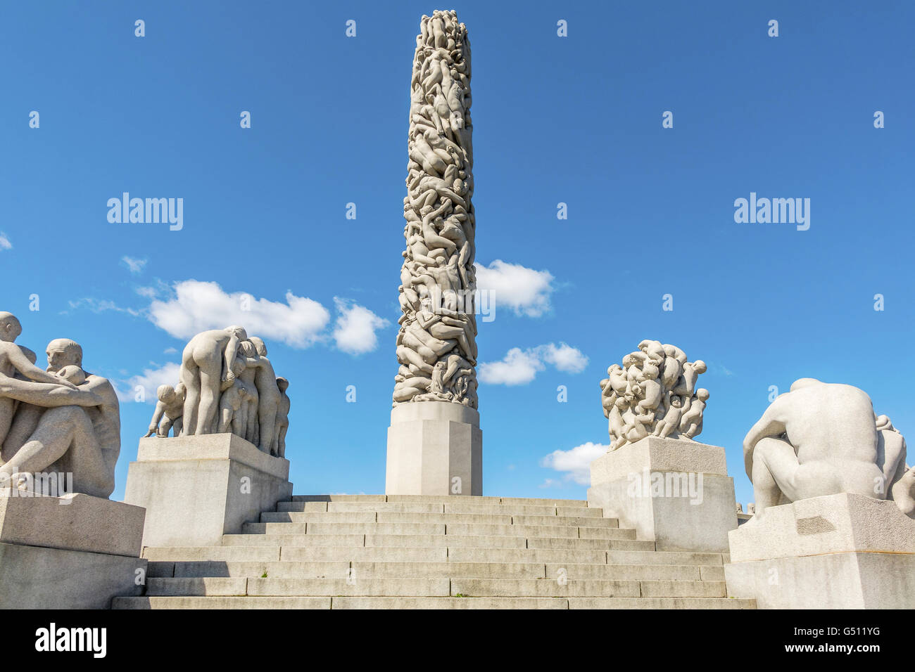 Der Monolith an der Gustav Vigeland Skulpturenpark-Oslo-Norwegen Stockfoto