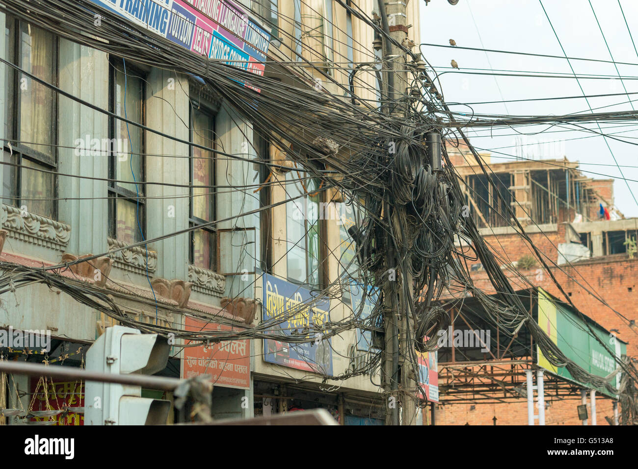 Nepal, Zentralregion, Kathmandu, unrein Stromleitungen in Kathmandu Stockfoto