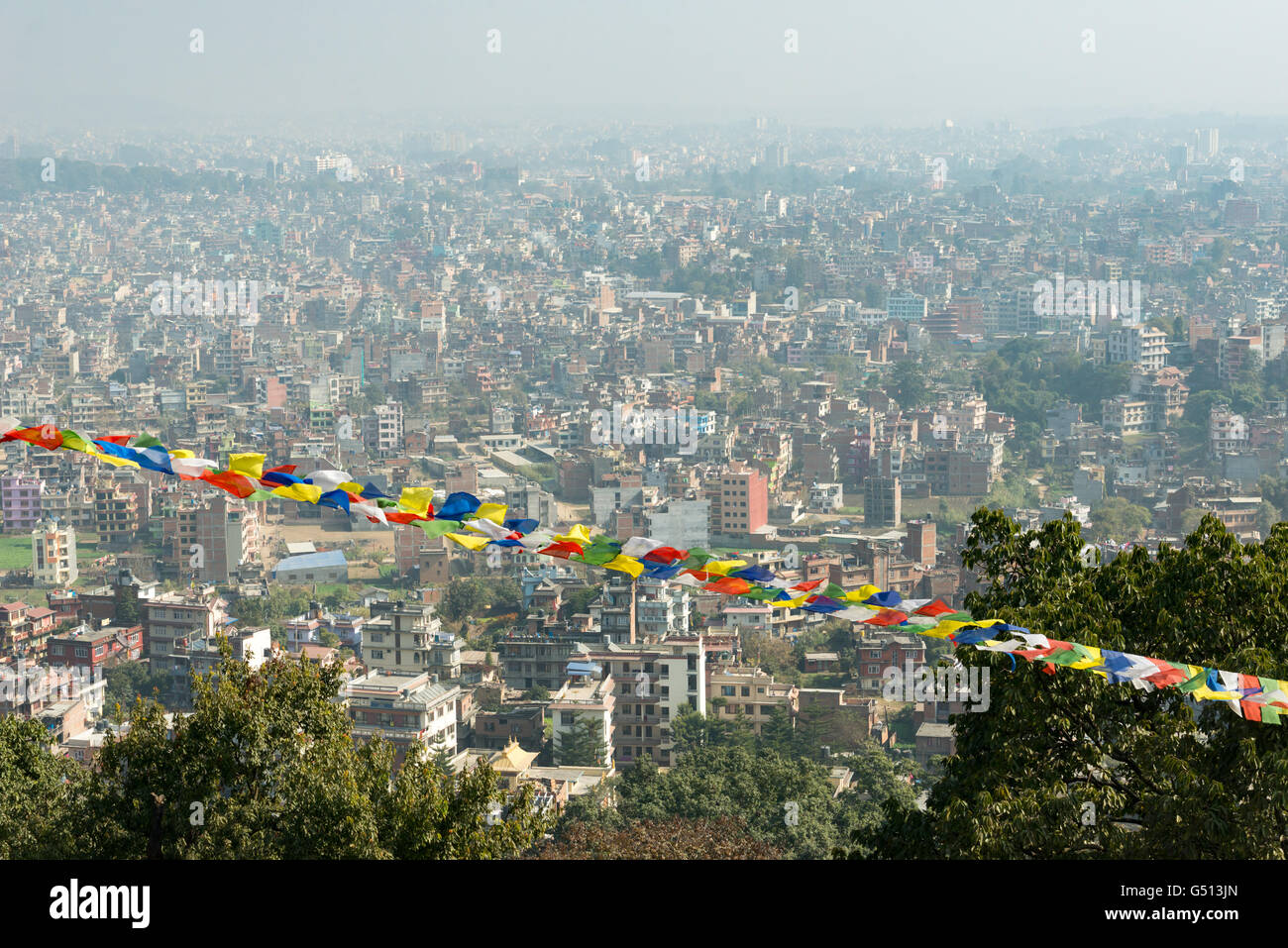 Nepal, Zentralregion, Kathmandu, Blick auf Kathmandu aus der Stupa von Swayambhunath in Kathmandu Stockfoto