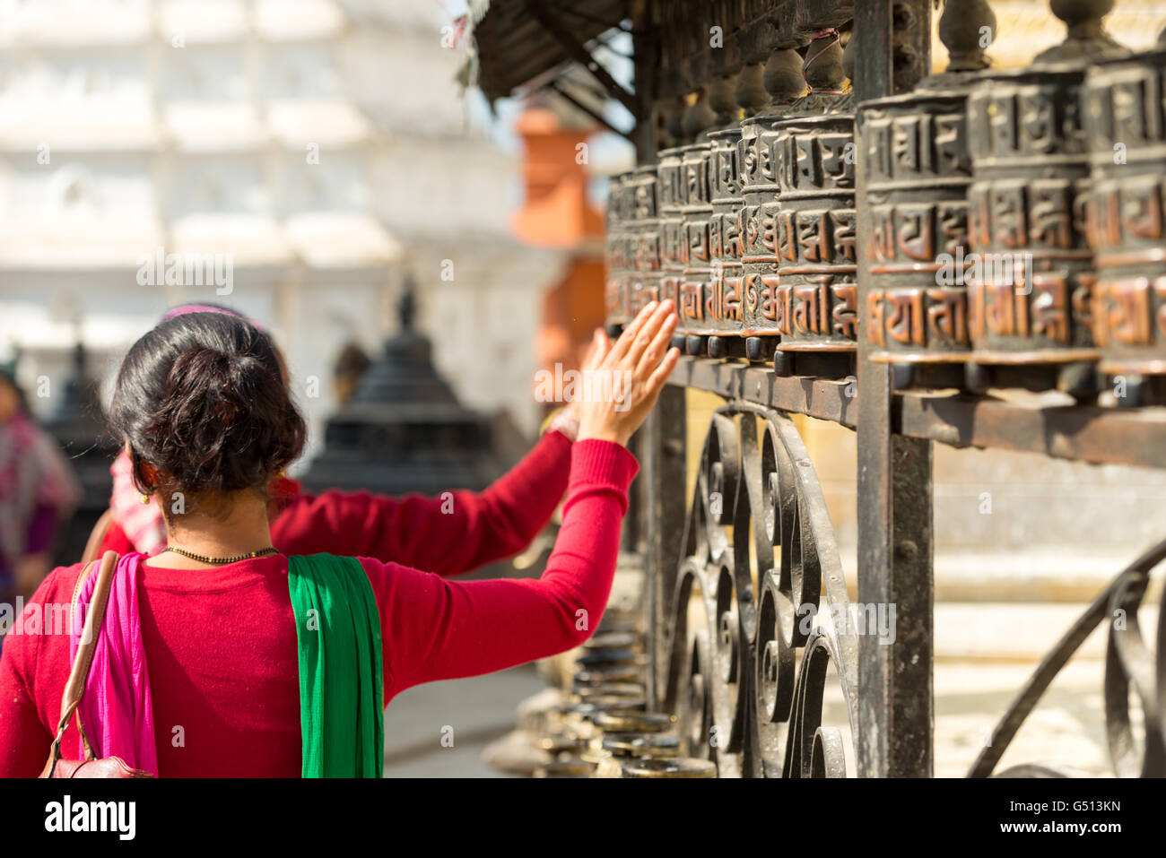 Nepal, Zentralregion, Kathmandu, Gebet Mühlen an der Stupa von Swayambhunath in Kathmandu Stockfoto