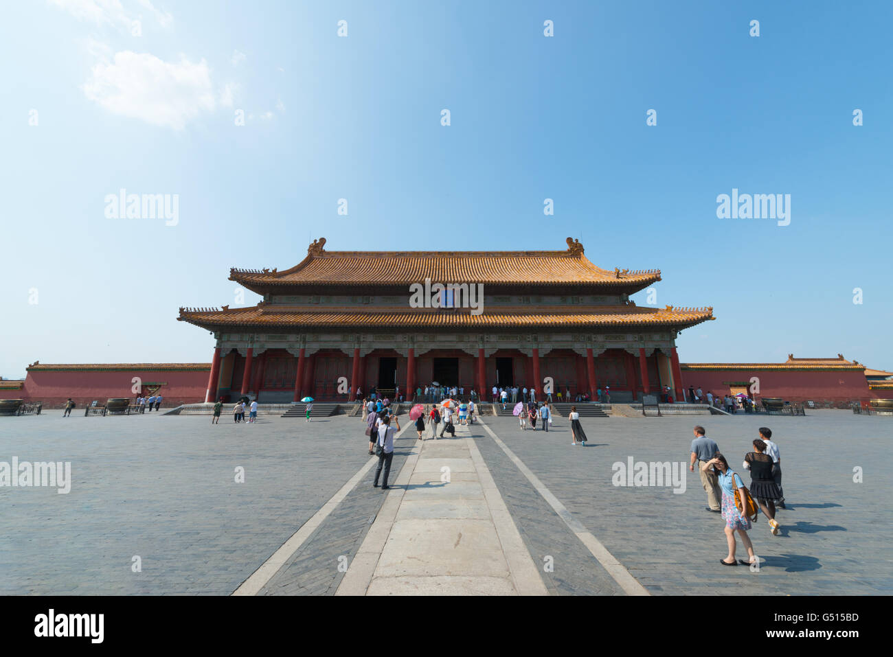 China, Beijing, Blick auf die Halle der Harmonie aus der verbotenen Stadt Stockfoto