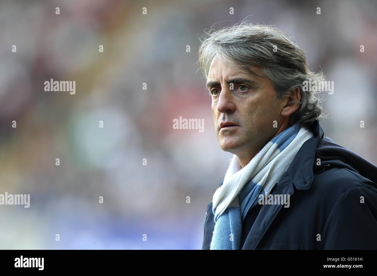 Fußball - Barclays Premier League - Swansea City / Manchester City - Liberty Stadium. Roberto Mancini, Manchester City Manager Stockfoto