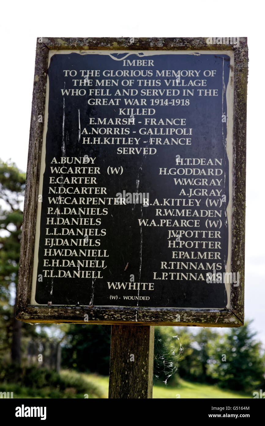 St Giles, Imber Kirche großen Krieges 1914-1918 Memorial Imber Village auf Salisbury Plain Truppenübungsplatz, Wiltshire, Vereinigtes Königreich. Stockfoto