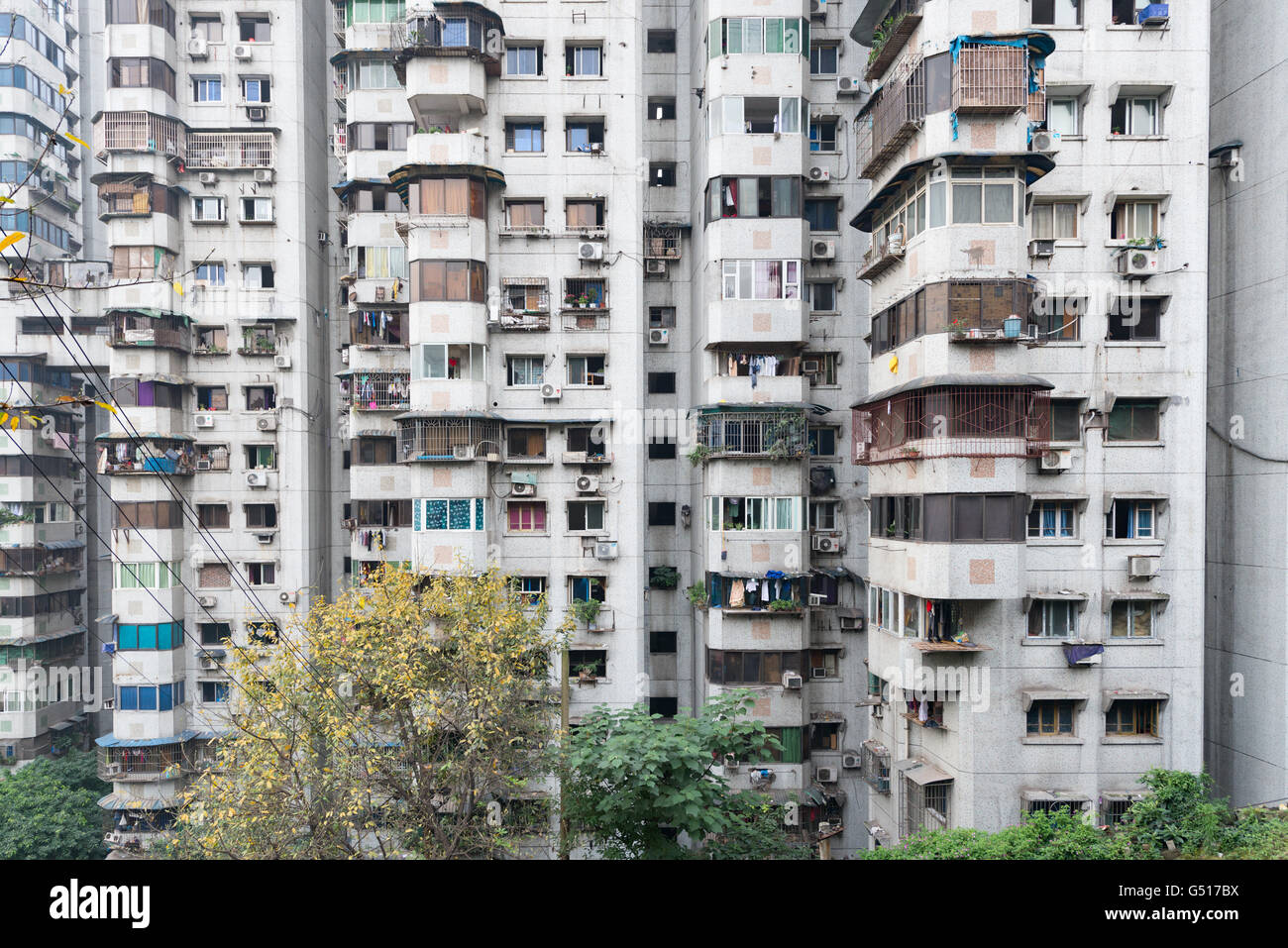 China, Chongqing, Wohngebäude in Nahaufnahme Stockfoto