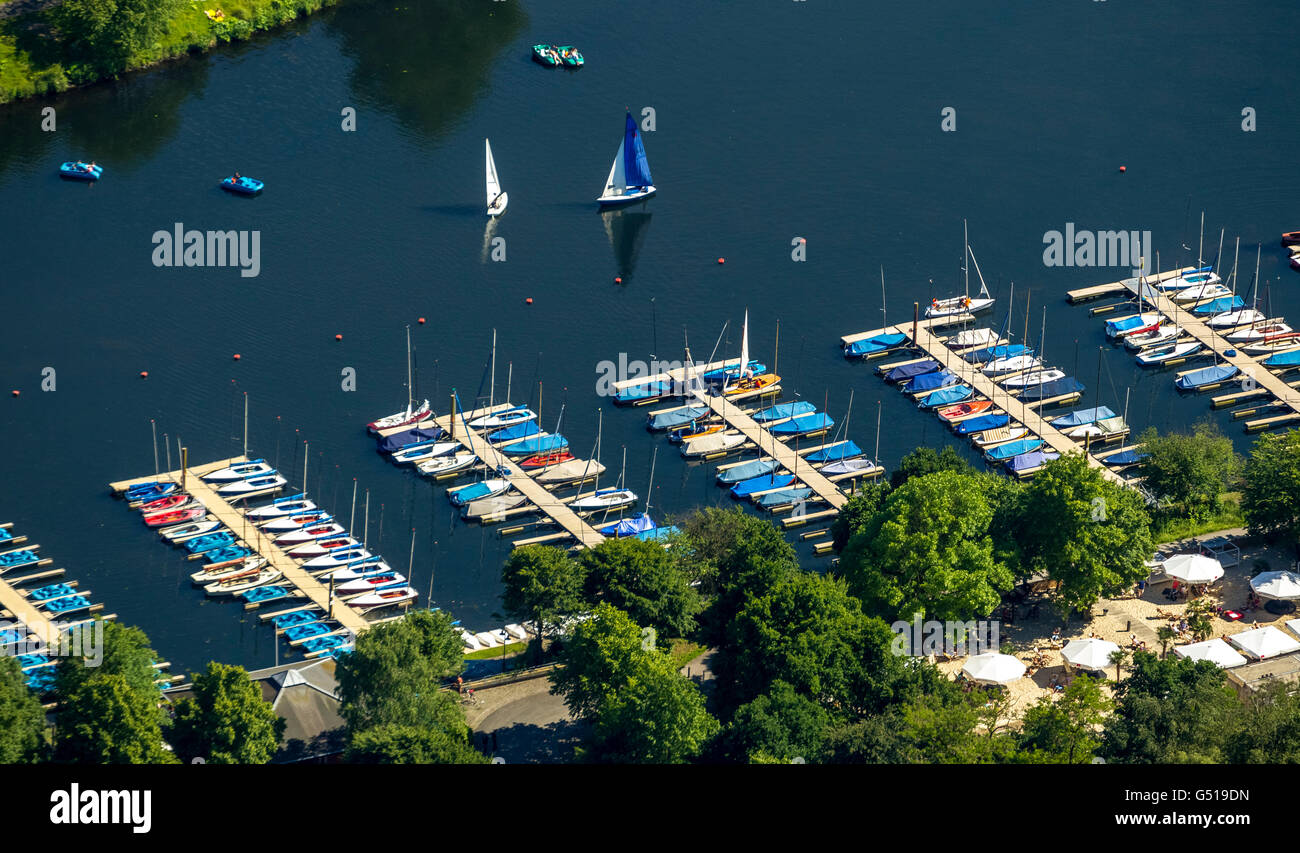 Luftaufnahme, Segelboot Dock am Kemnader Stausee, Kemnade, Bochum, Ruhrgebiet, Nord Rhein Westfalen, Deutschland, Europa, Stockfoto