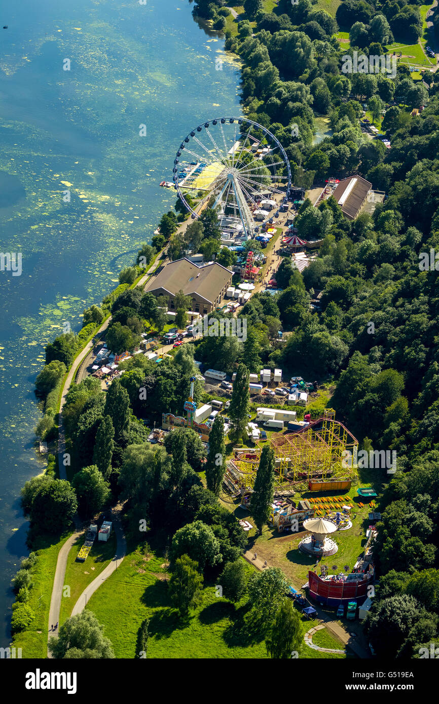 Luftaufnahme, Unterhaltung Gibraltar am Kemnader, Riesenrad am See, Kemnader Stausee, Bochum, Ruhrgebiet, Stockfoto