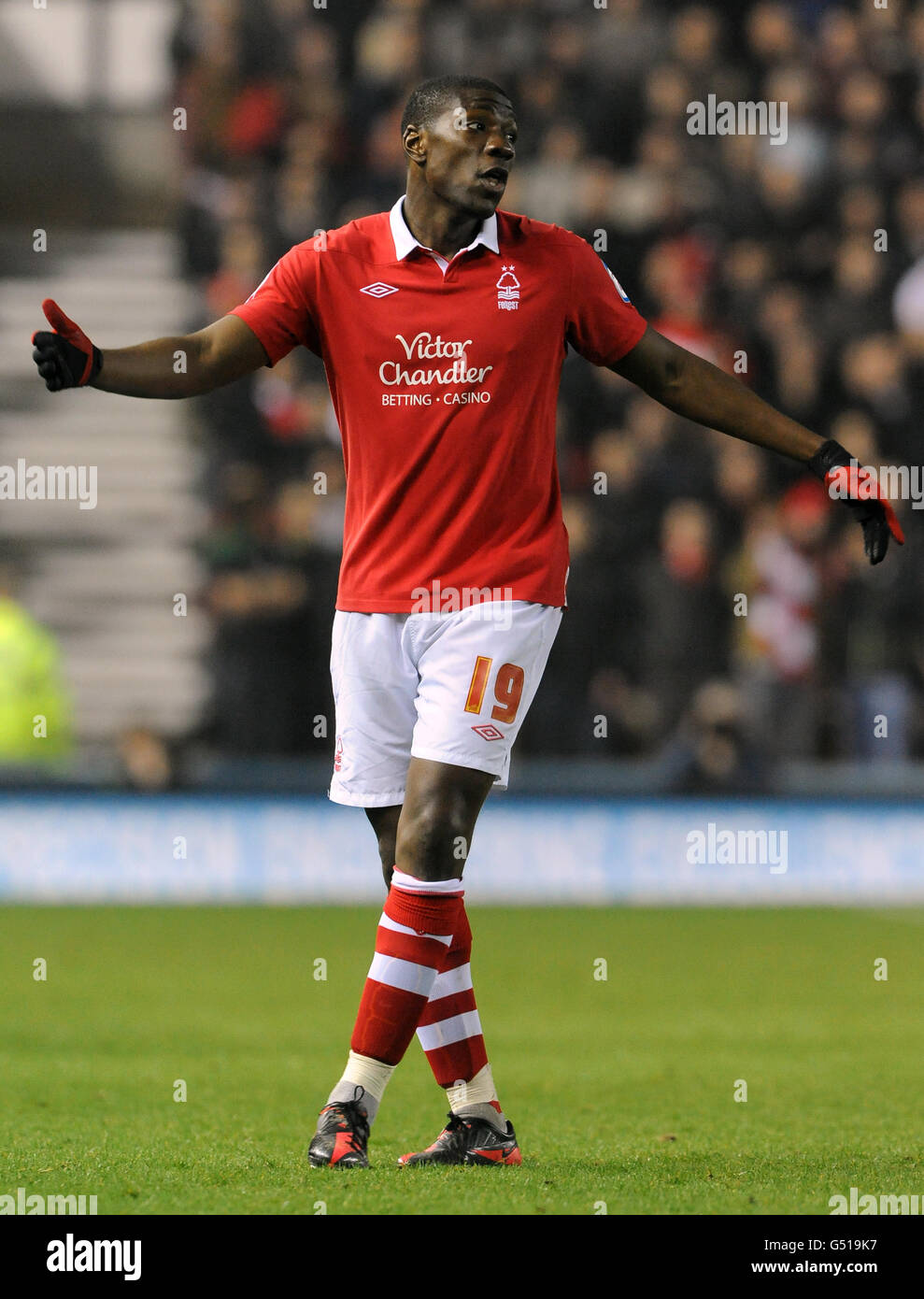 Fußball - npower Football League Championship - Derby County / Nottingham Forest - Pride Park. Guy Moussi, Nottingham Forest Stockfoto