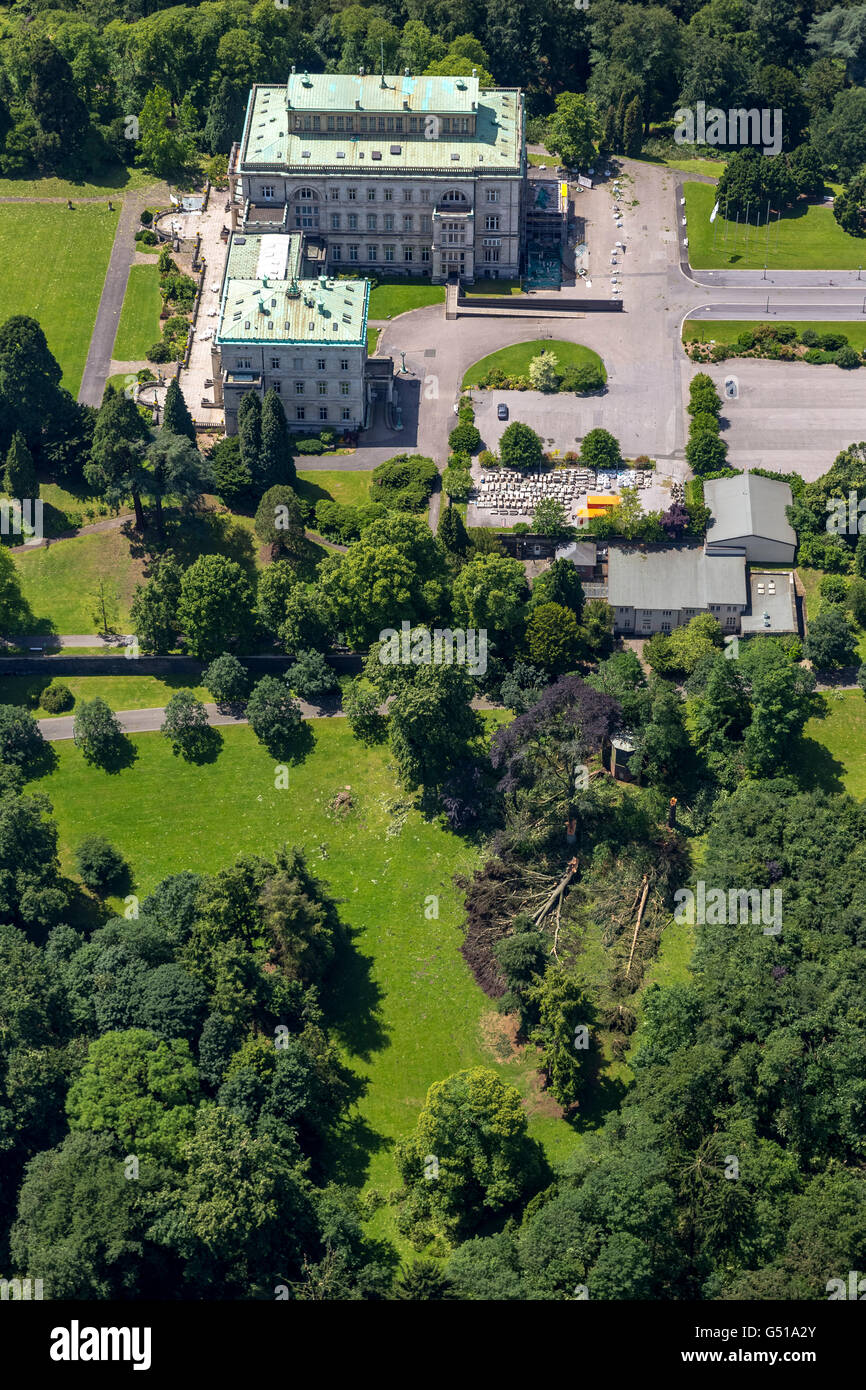 Luftaufnahme, auch in Villa Hügel Park es war Schaden, Essener Stadtwald und das Gebiet rund um den Baldeneysee See, Sturmschäden Stockfoto