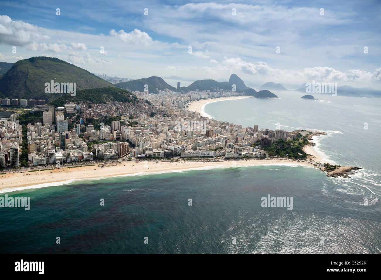 Luftbild der Arpoador, Ipanema und Copacabana Strände Stockfoto