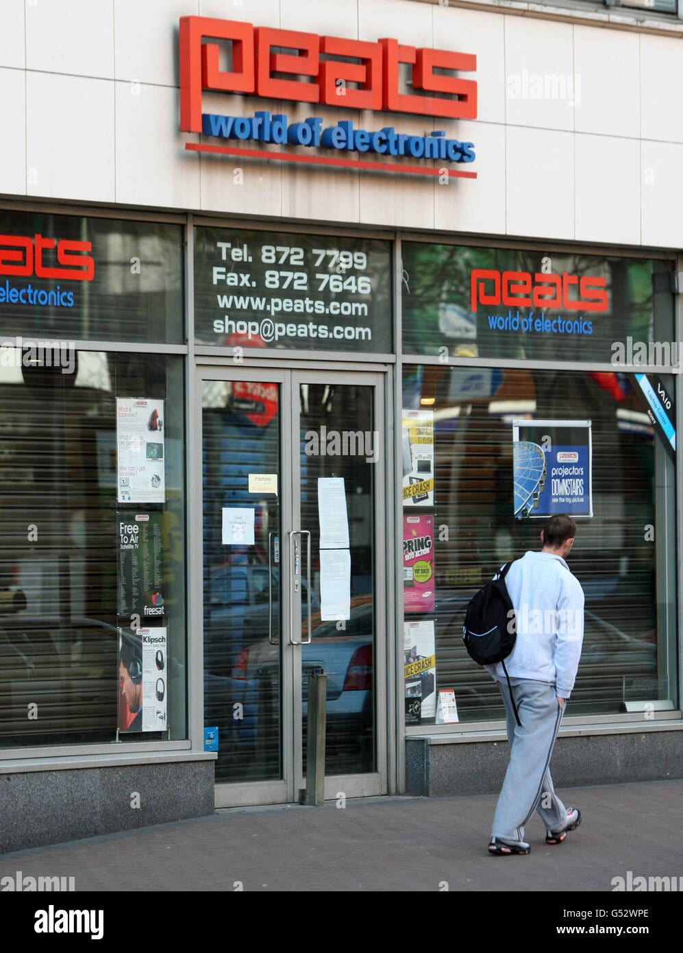 Die Parnell Street Niederlassung der Dubliner Firma Peats World of Electronics, die vor kurzem in Liquidation gegangen ist. Stockfoto