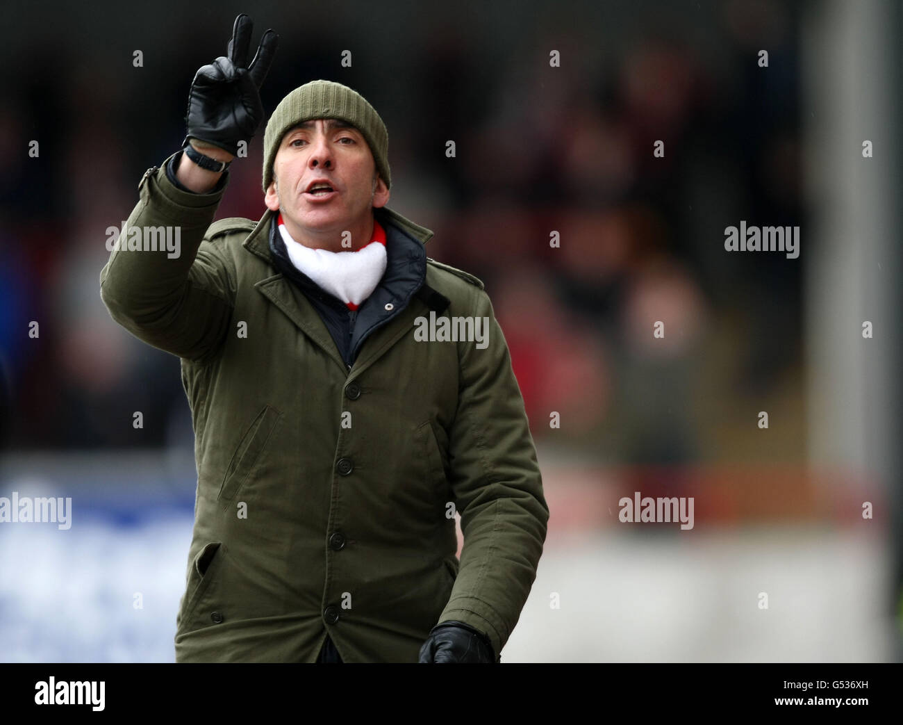 Fußball - npower Football League Two - Morecambe / Swindon Town - Globe Arena. Swindon Town-Manager Paolo Di Canio beim Spiel npower Football League Two in der Globe Arena, Morecambe. Stockfoto