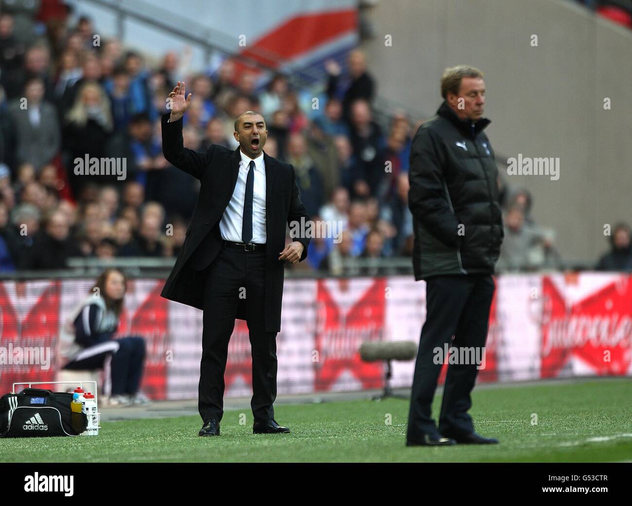 Chelsea-Manager Roberto Di Matteo (links) und Tottenham Hotspur-Manager Harry Redknapp auf der Touchline Stockfoto