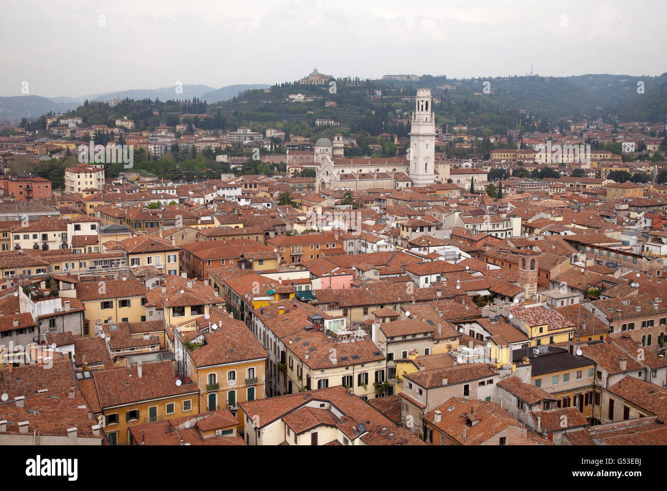 Blick vom Torre dei Lamberti, Lamberti Turm, quer durch die Stadt mit dem Dom, Verona, Veneto, Italien, Europa Stockfoto