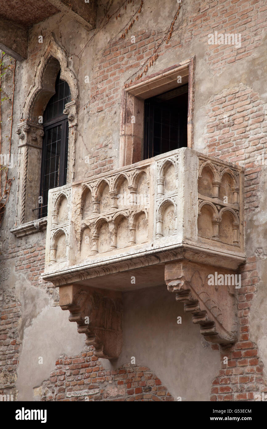 Balkon an Julias Haus, Casa di Giulietta, Verona, Veneto, Italien, Europa Stockfoto