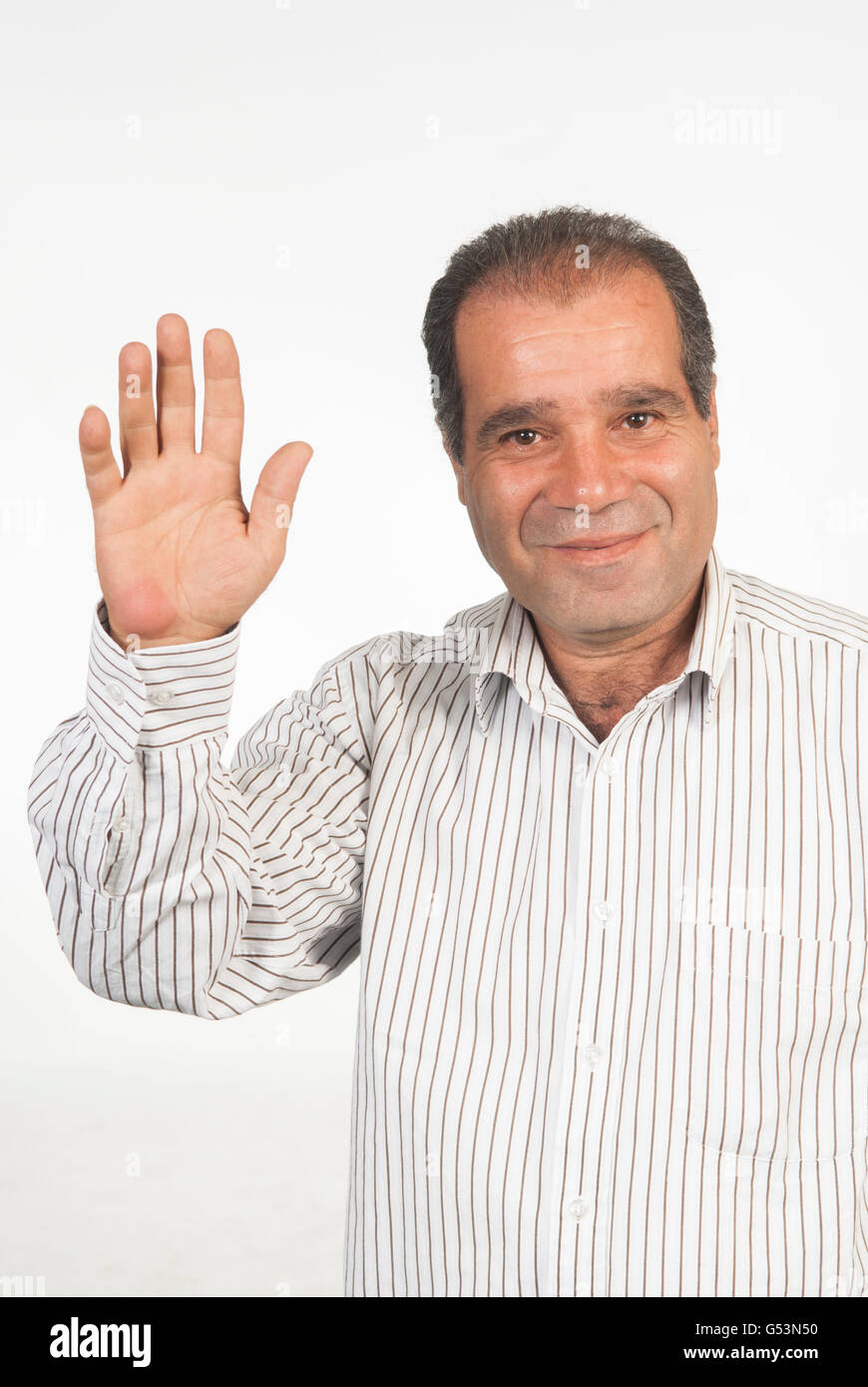 Mann winken verabschieden Handbewegung Stockfoto