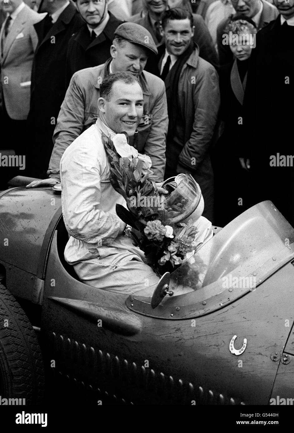 Stirling Moss gewinnt in Aintree Stockfoto