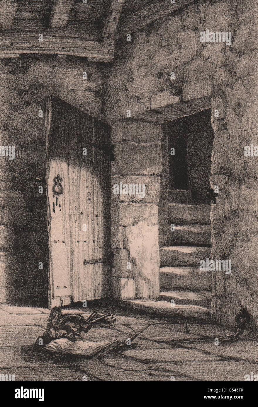 HADDON HALL: In der Nord-Ost-Turm. Derbyshire, antiken print 1836 Stockfoto