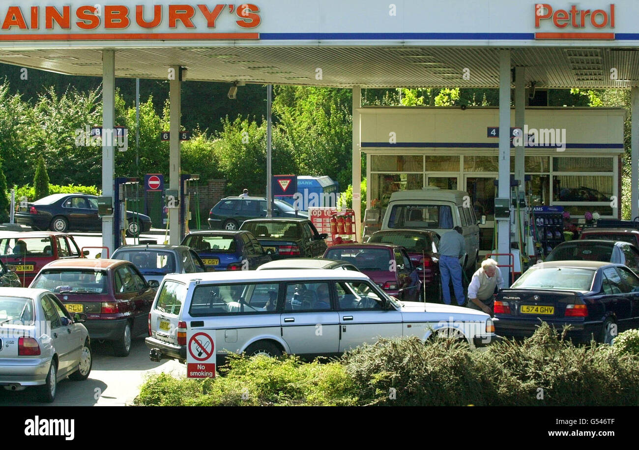 Kraftstoff protestiert Benzin Warteschlangen Stockfoto