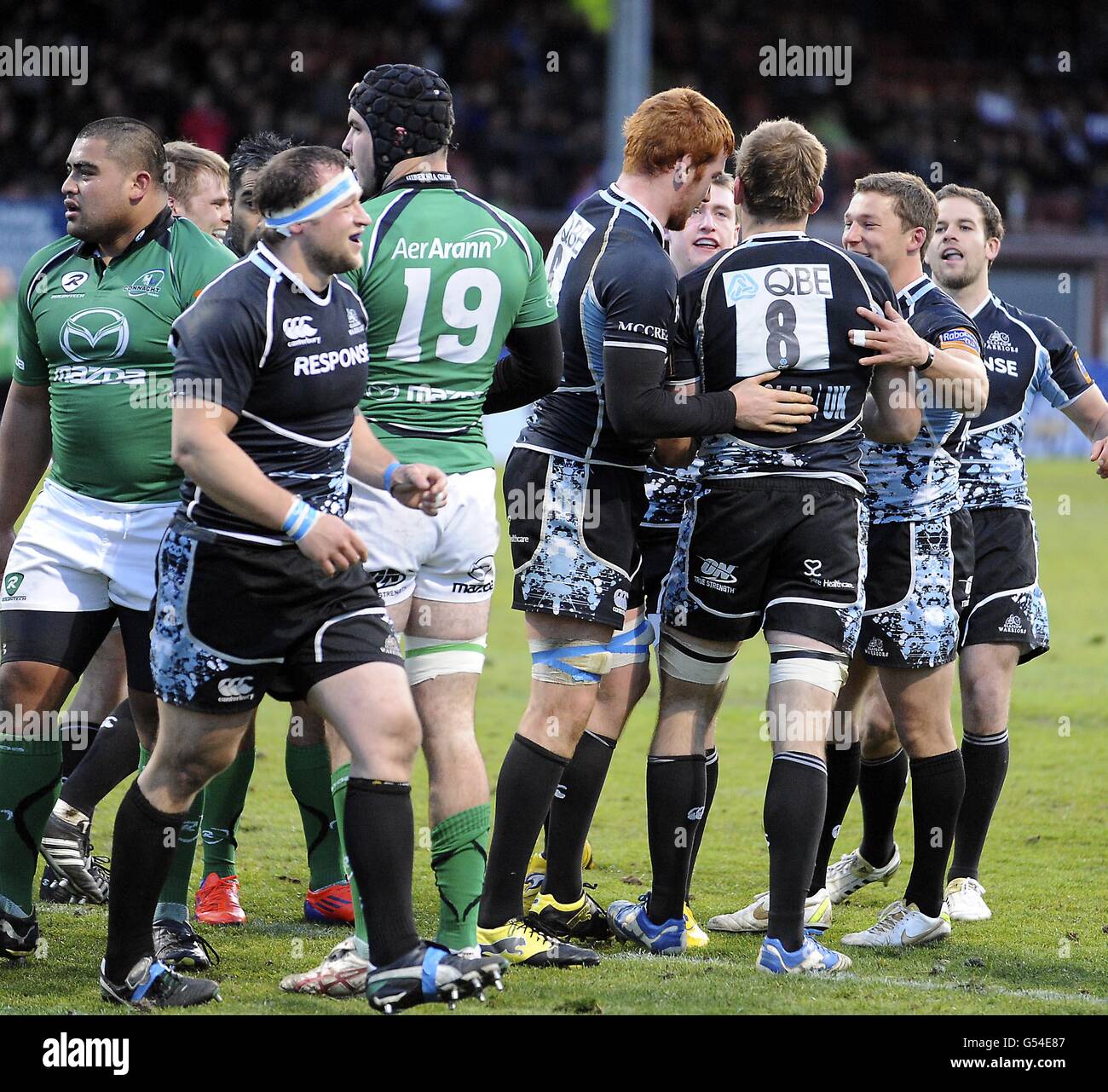 Rugby Union - RaboDirect PRO12 - Glasgow Warriors gegen Connacht - Firhill Stadium. Die Glasgow Warriors John Barclay feiert einen Versuch während des RaboDirect PRO12 im Firhill Stadium, Glasgow. Stockfoto