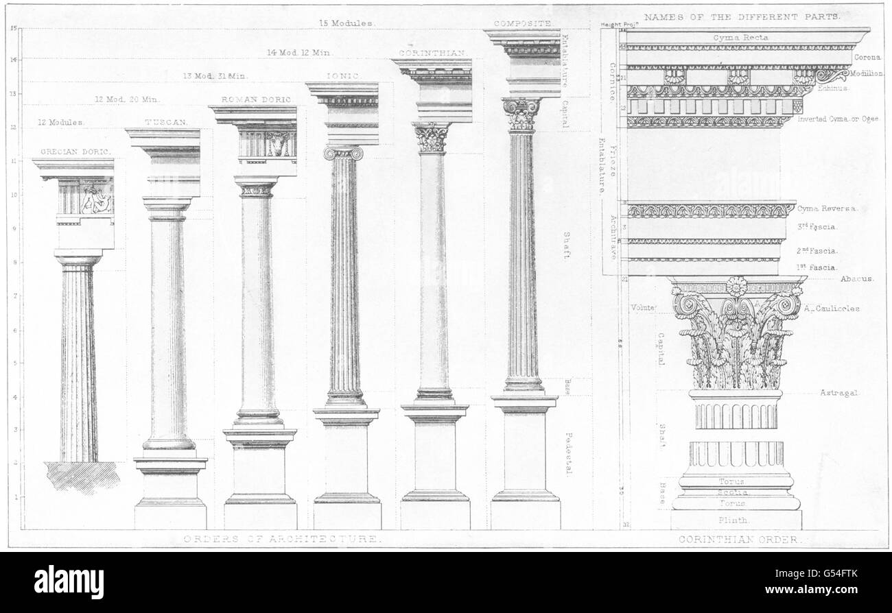 Spalten: Architektur. Griechischen toskanischen Roman Doric Ionischen korinthischen Composite, 1907 Stockfoto