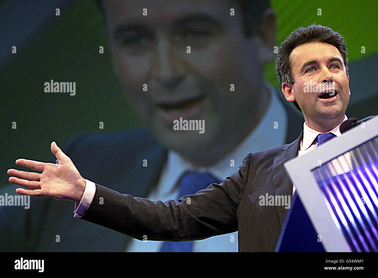 Der Schatten-Verkehrsminister Bernard Jenkin während seines Spechs am zweiten Tag der Konferenz der Konservativen Partei in Bournemouth. Stockfoto