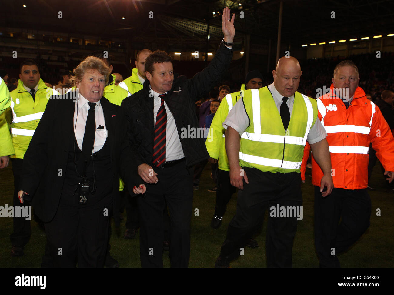 Sheffield united Manager Danny Wilson feiert nach dem npower Football League One Play Off Semi Final First Leg Match in der Bramall Lane, Sheffield. Stockfoto