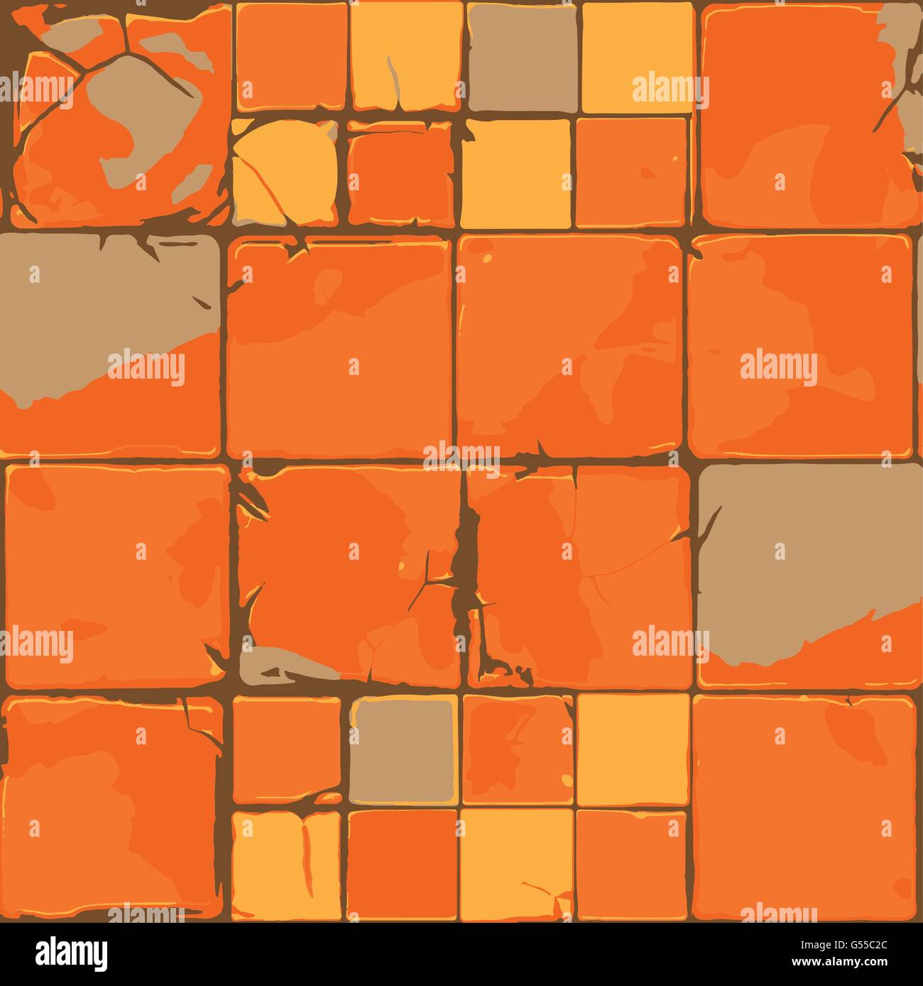 Orange Grunge alte rissige Fliesen-Vektor-Design-Hintergrund Stock Vektor