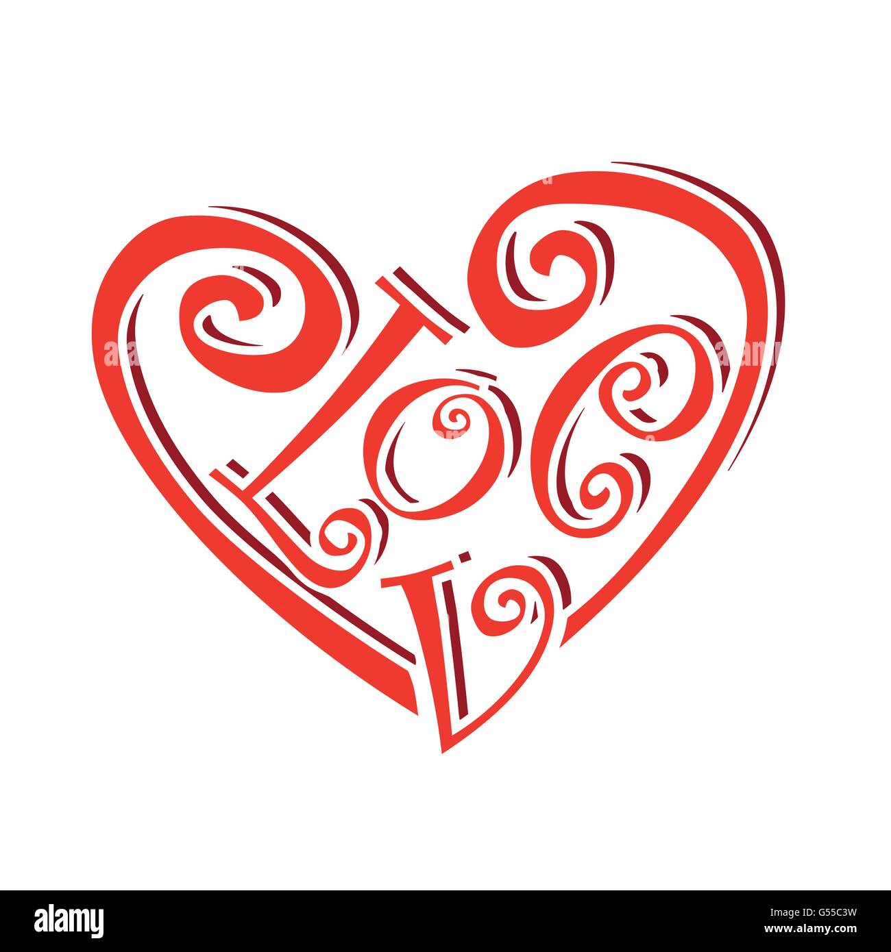 Herz-Symboltext Liebe Konzept Valentinstag Caligraphic Schriftzug Vektor-illustration Stock Vektor
