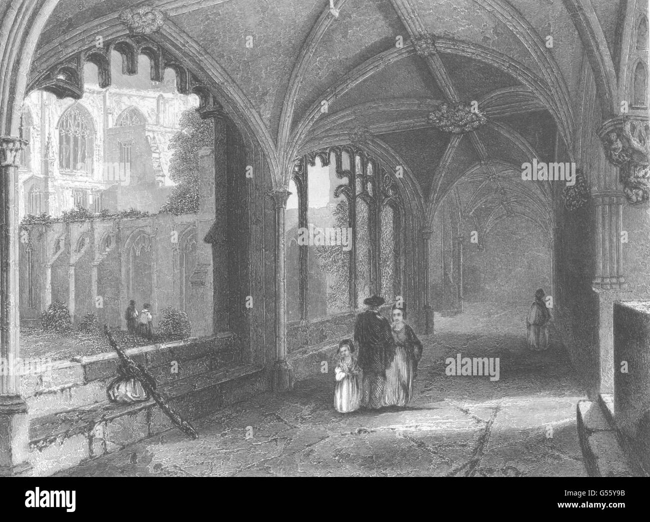 CHESHIRE: Chester Cathedral, die Kreuzgänge, antiken print c1842 Stockfoto