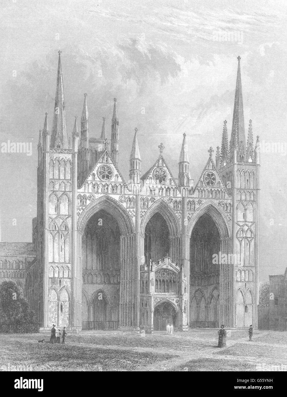 CAMBRIDGESHIRE: Peterborough Kathedrale, Westfassade, antiken print c1842 Stockfoto