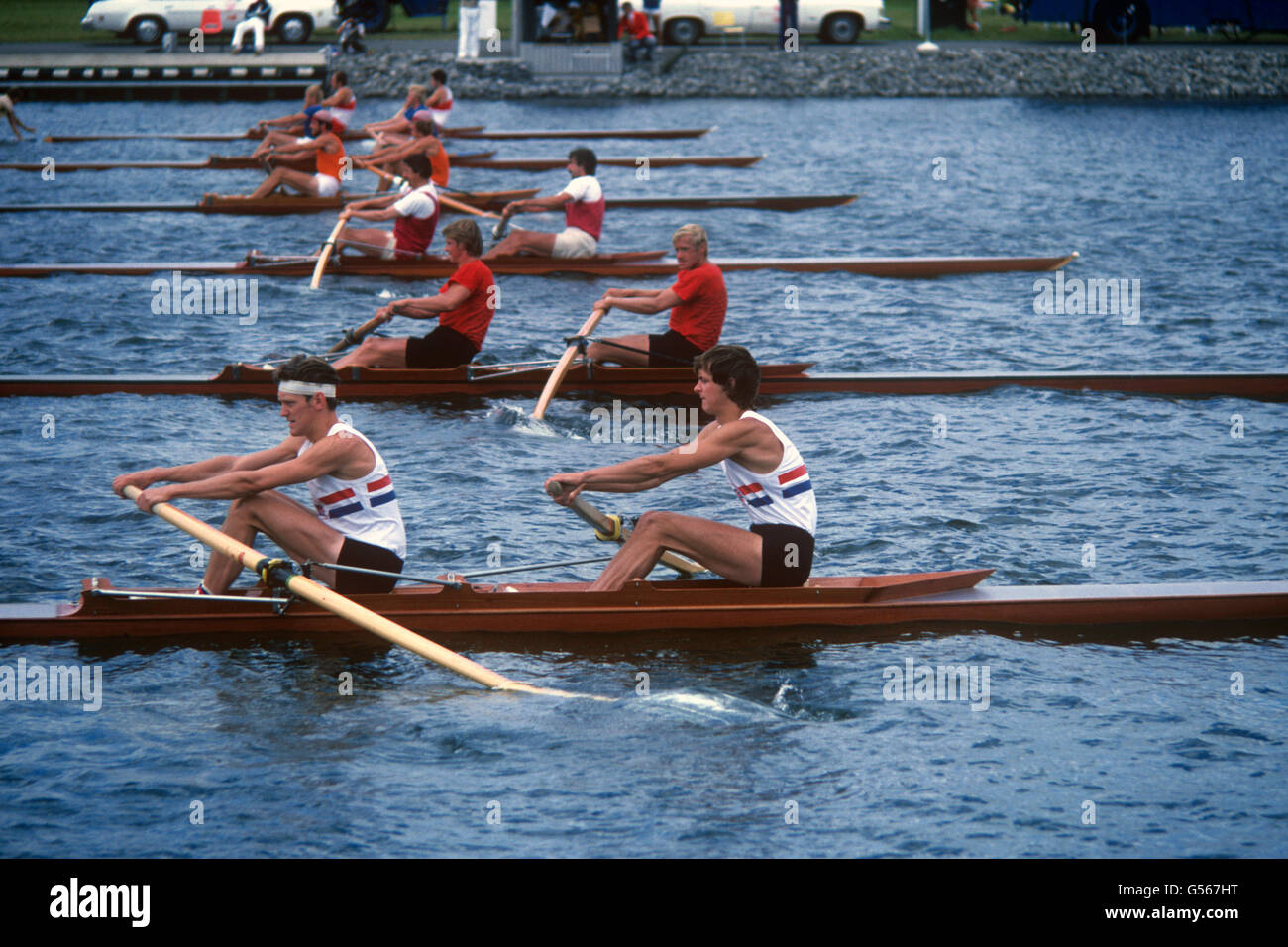 Montreal Olympics 1976 - Rudern - Doppelzweier - Olympisches Becken, Île Notre-Dame - Quebec, Kanada Stockfoto