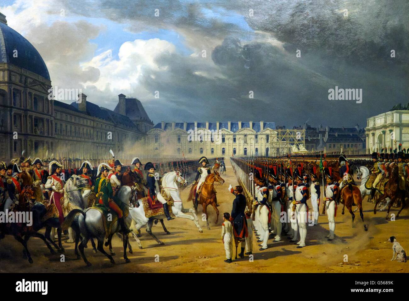 Übergabe einer Petition an Napoleon bei der Parade am Hof der Tuilerien-Palast in Paris, von Horace Vernet, 1838 ungültig, Stockfoto