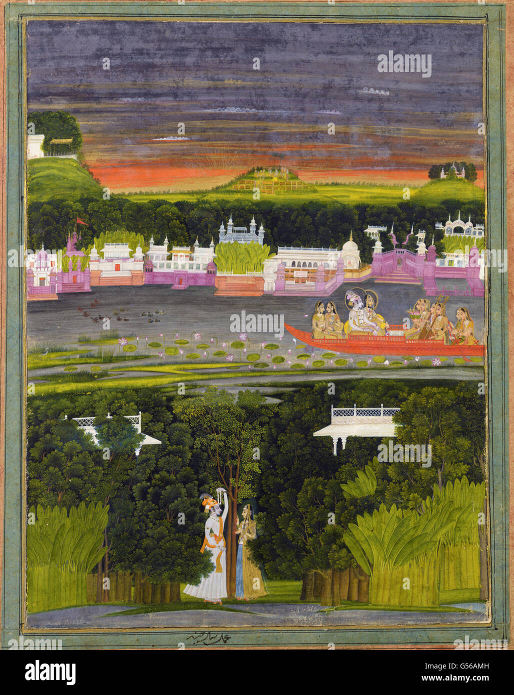 Radha und Krishna im Boot der Liebe Stockfoto Radha und Krishna im Boot der Liebe Stockfoto