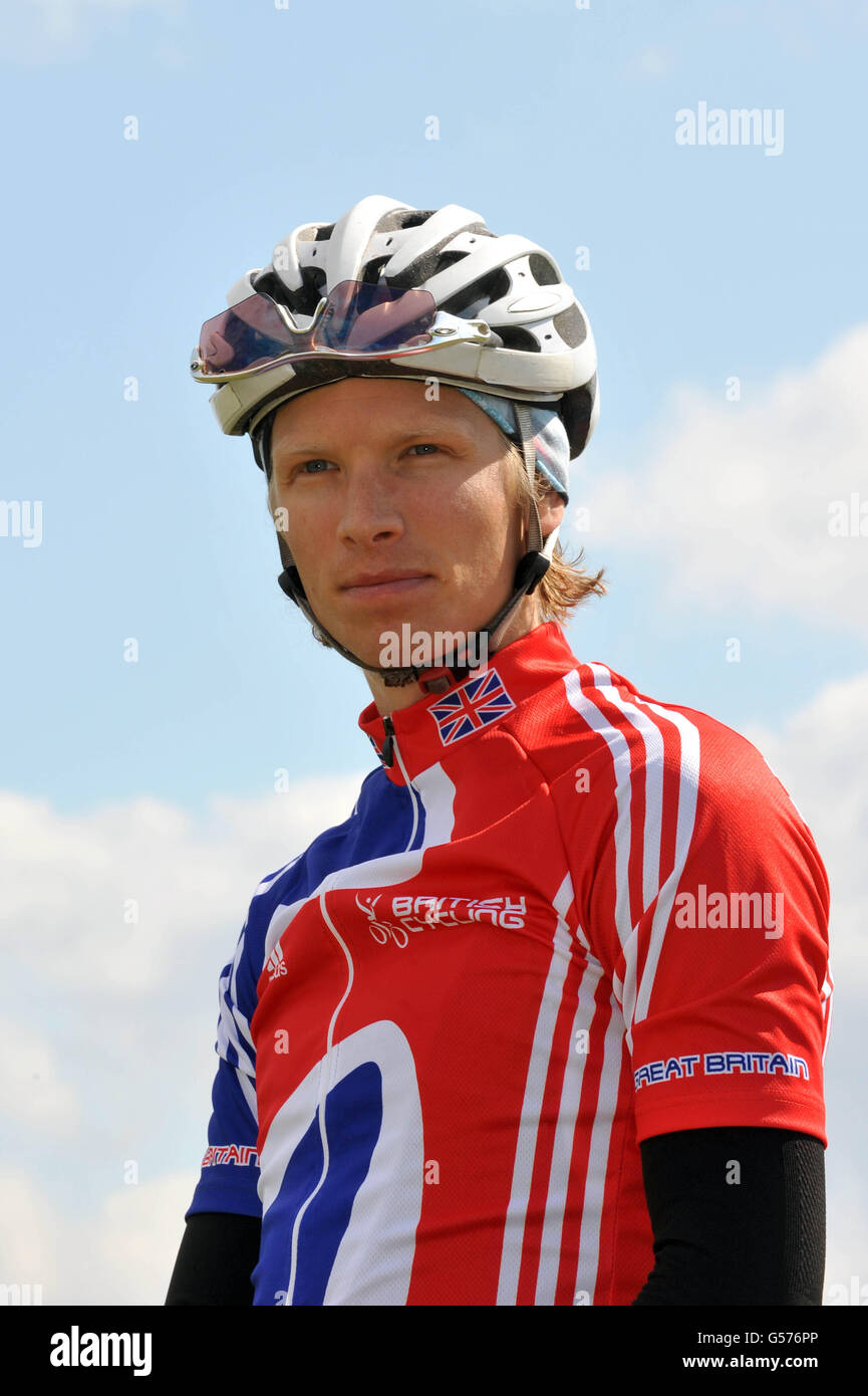 Großbritannien Radsportteam-Mitglied Liam Kileen auf der Mountainbike-Strecke in Hadleigh Farm, Essex, bei einem Testevent vor der diesjährigen Olympiade Stockfoto