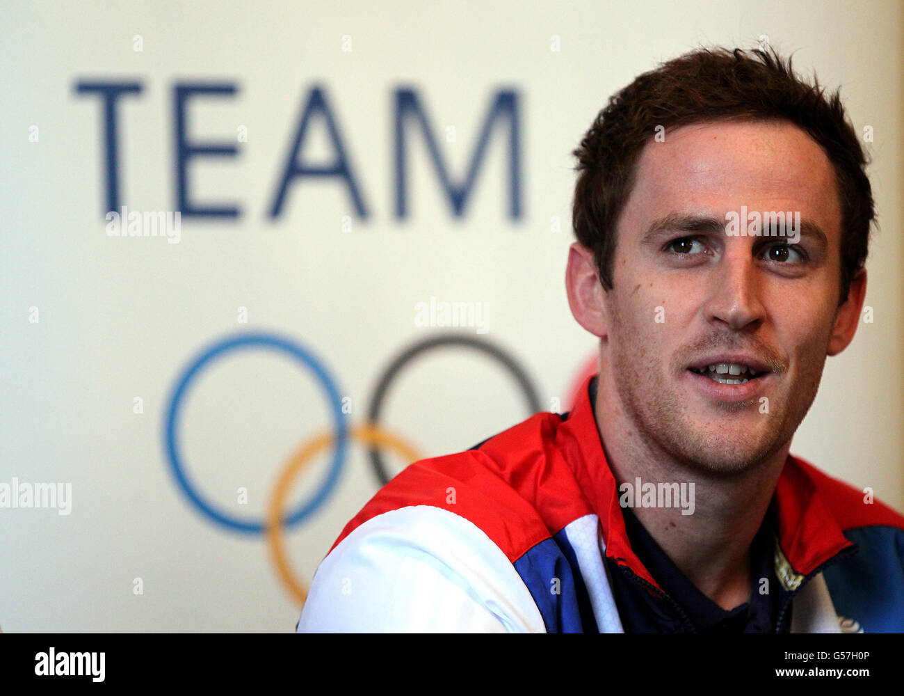 Der britische Nick Woodbridge während der Ankündigung des Teams am Royal Naval College in London. Stockfoto