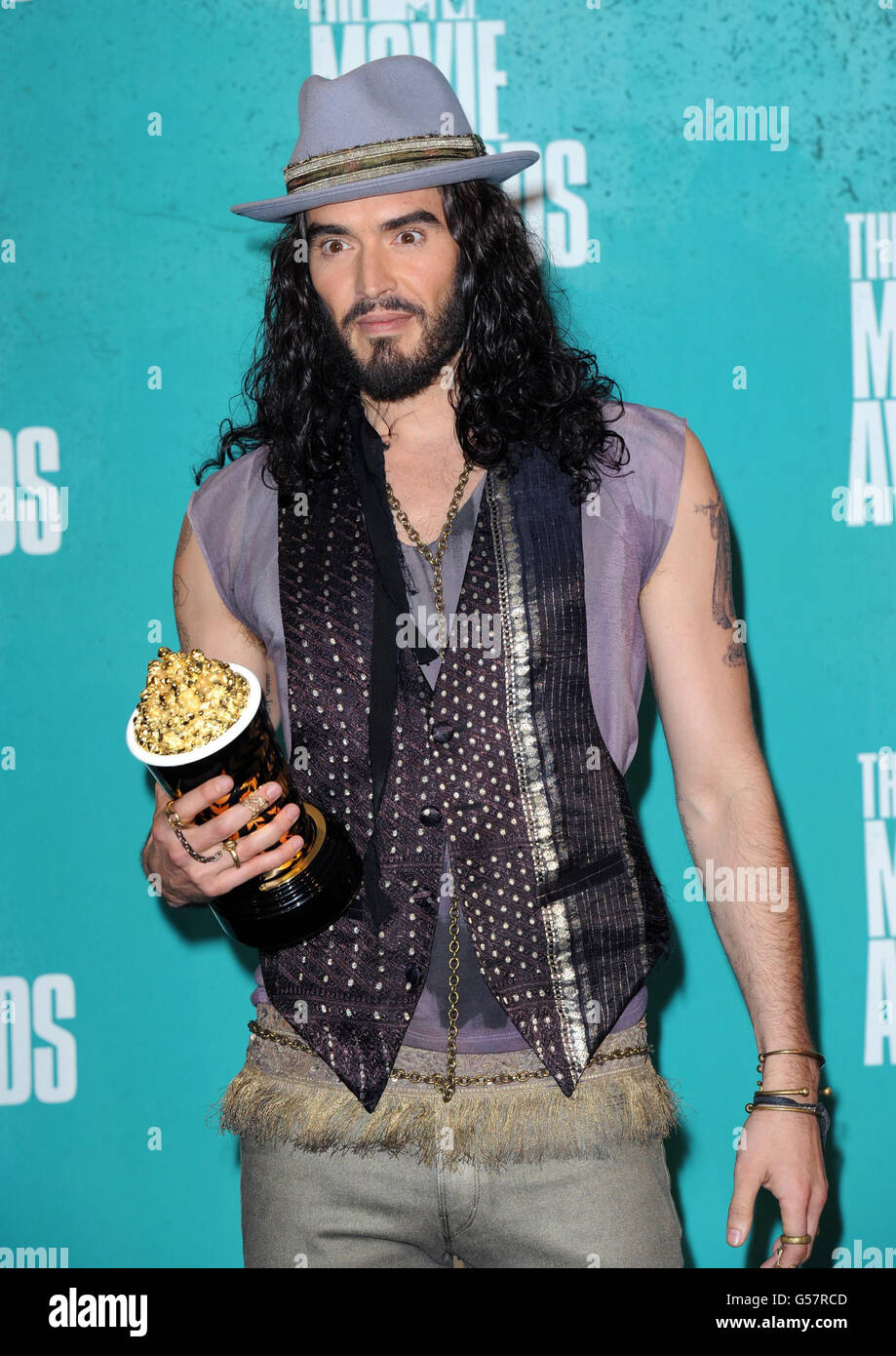 MTV Movie Awards 2012 - Pressesaal - Los Angeles. Russell Brand Backstage im MTV Movie Awards Room 2012, Universal City, Los Angeles. Stockfoto