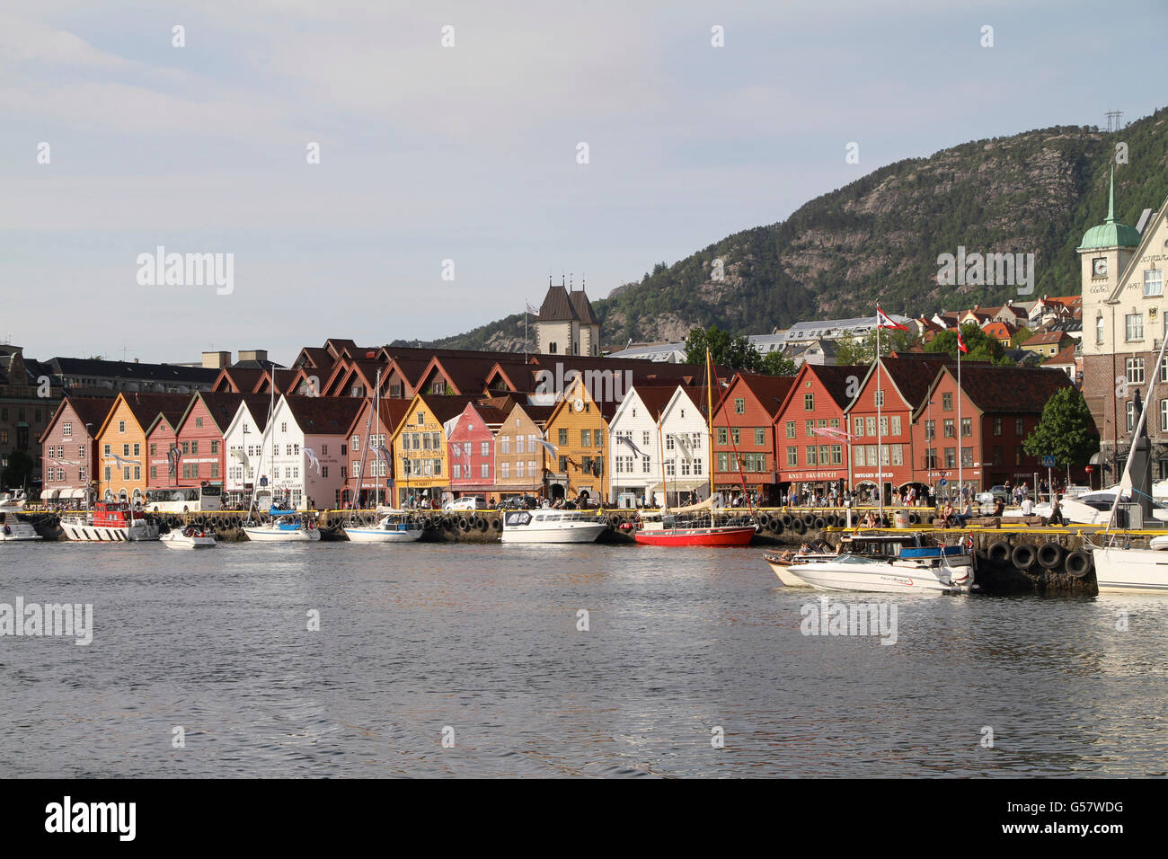Bryggen in Bergen mit Holzhäusern, auf der Liste des UNESCO-Welterbes Stockfoto
