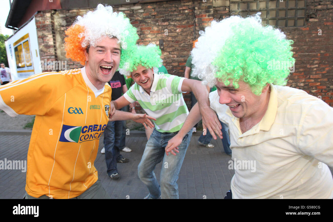 Fans der Republik Irland in Danzig, Polen, vor der UEFA Euro 2012, Gruppe-C-Spiel gegen Spanien. Stockfoto