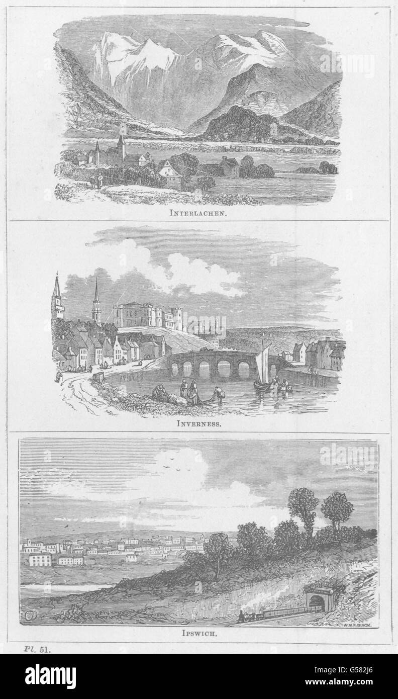 Schottland: Interlaken; Inverness; Ipswich, antiken print 1870 Stockfoto
