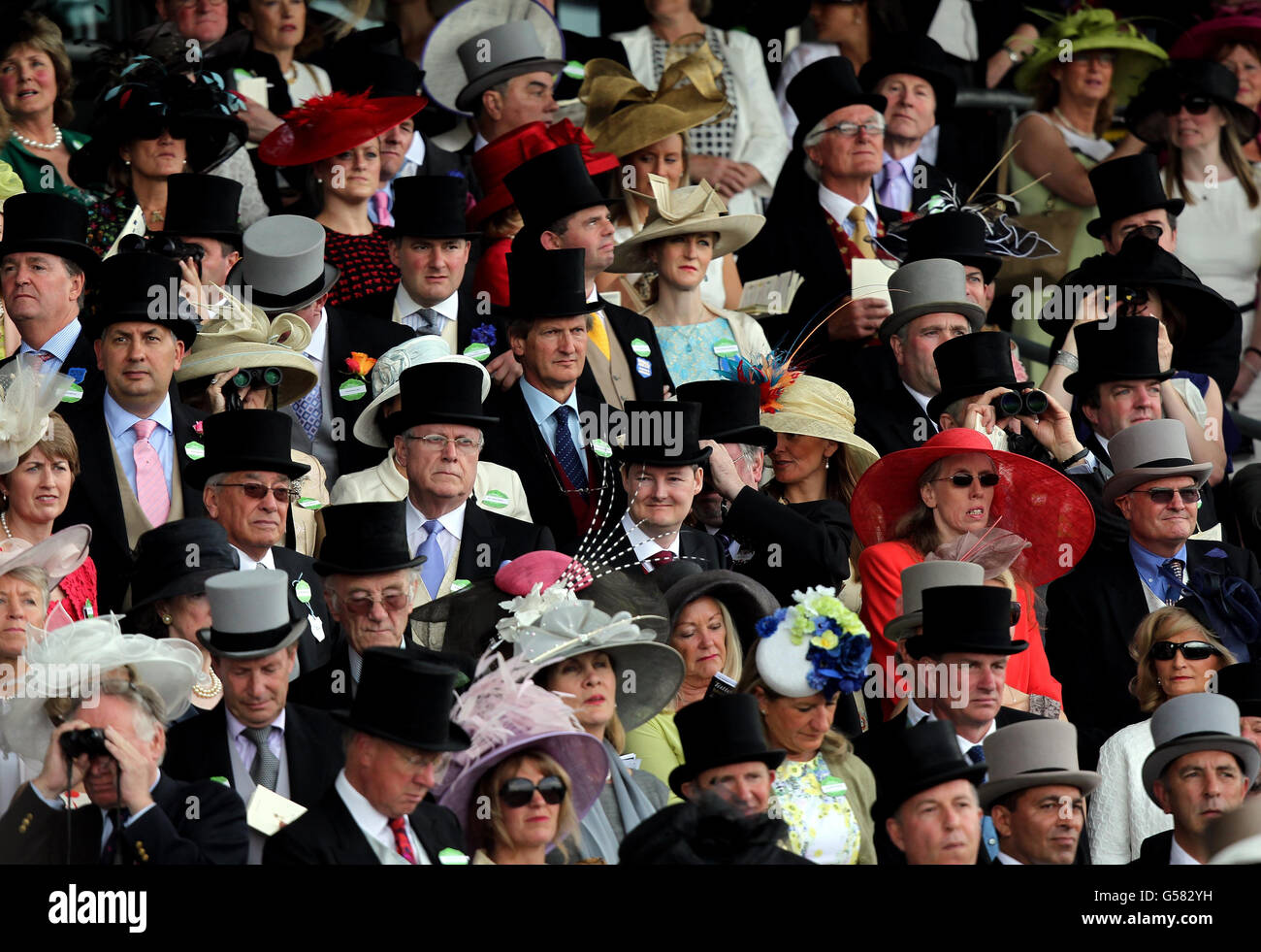 Pferderennen - The Royal Ascot Meeting 2012 - Tag Zwei - Ascot Racecourse. Rennbesucher beobachten die Windsor Forest Stakes am zweiten Tag des Royal Ascot-Treffens 2012 auf der Ascot Racecourse, Berkshire. Stockfoto