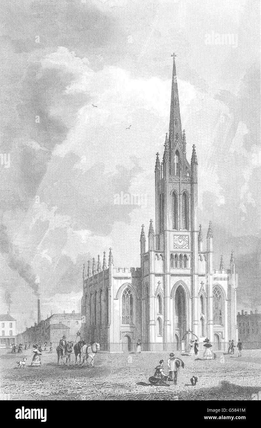 MANCHESTER: Dirigierten die Church.Camp Field.Harwood.Figures.Dogs., print 1831 Stockfoto
