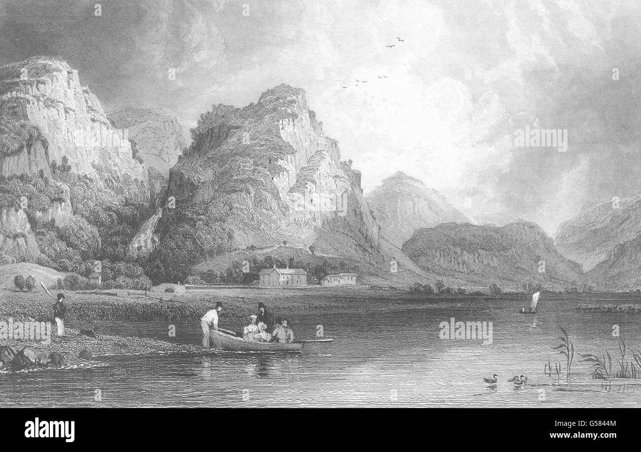 CUMBRIA: Derwent Water und Lodore. Ruderboot. Cumberland (Allom), gedruckt 1832 Stockfoto