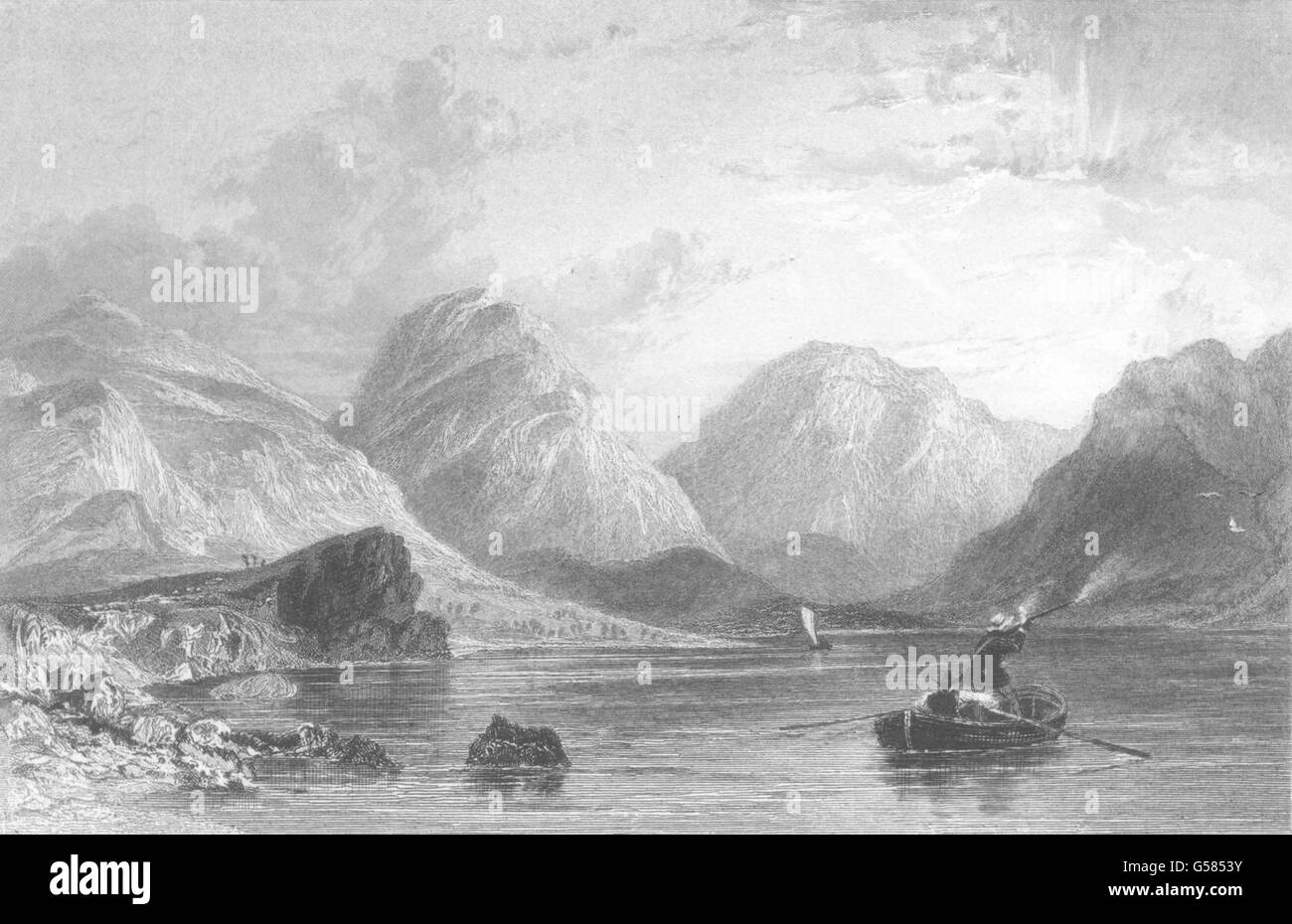 WASTWATER: Cumbs: Figuren Ruderboot. Das schießen. Cumbs. , Antik print 1832 Stockfoto