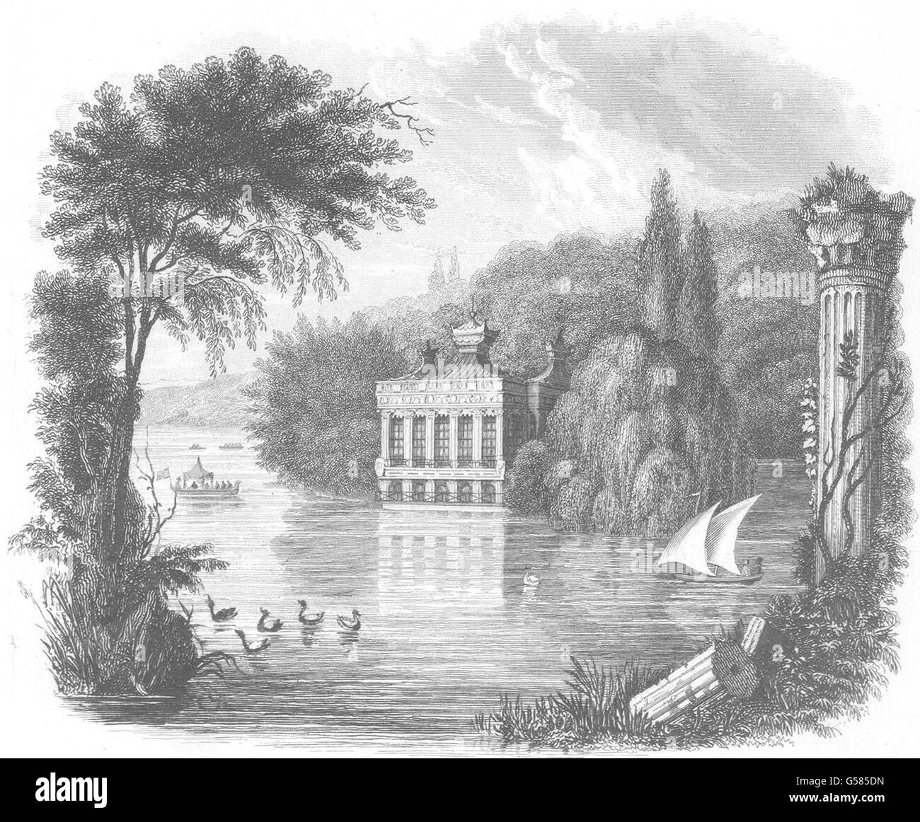 SURREY: Titelseite Vignette: König der Marine Pavilion, Virginia Water, 1831 Stockfoto