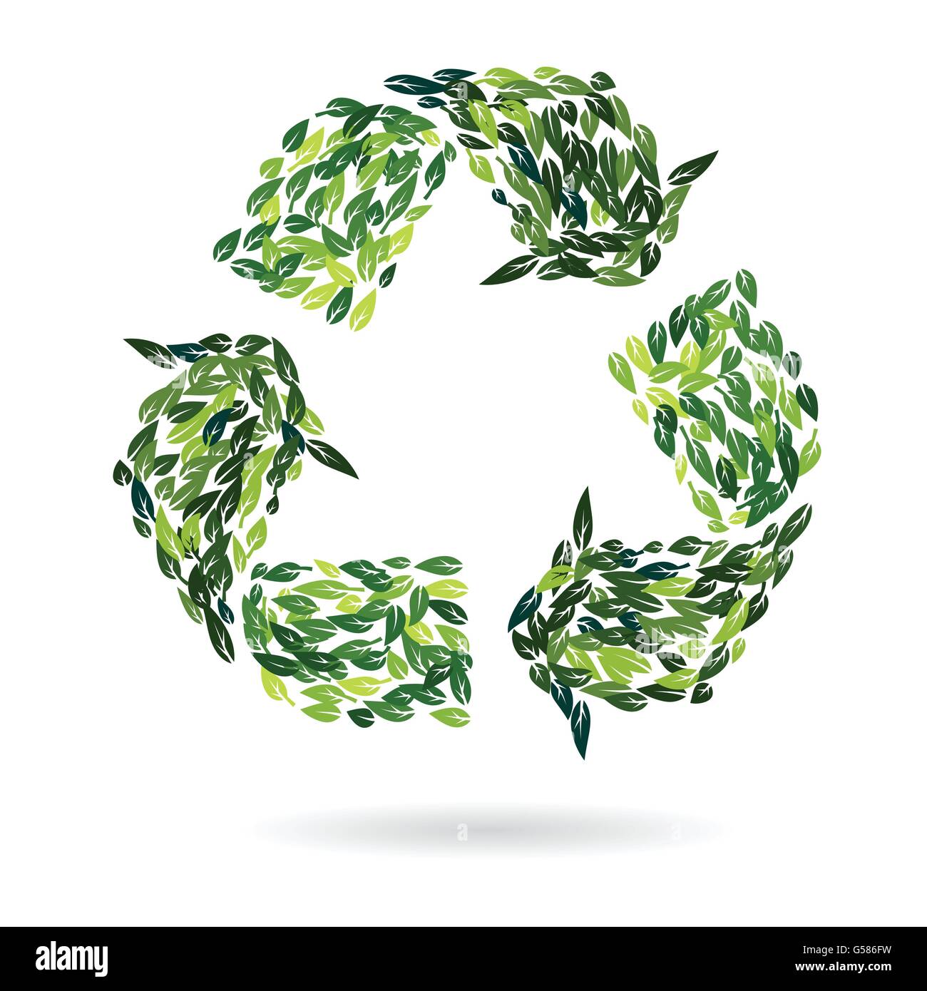 Recycling-Zeichen vom grünen Sommer Blätter als Umwelt Schutz Konzept-Vektor-Design-illustration Stock Vektor