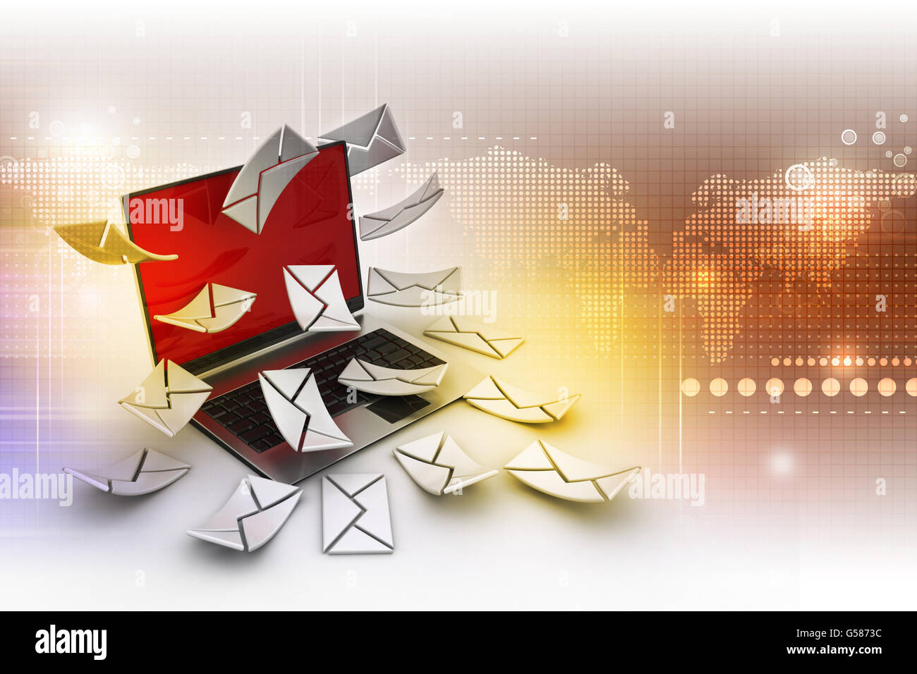 E-Mail-Konzept. Moderne Laptop und Umschlag Stockfoto